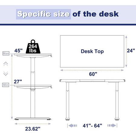 We'Re It Lift it, 48"x24" Electric Sit Stand Desk, 4 Memory/1 USB LED Control, Grey Strand Top, Black Base VL22BLK4824-8827